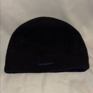 Patagonia Black Fleece Beanie with Blue Logo Stitching